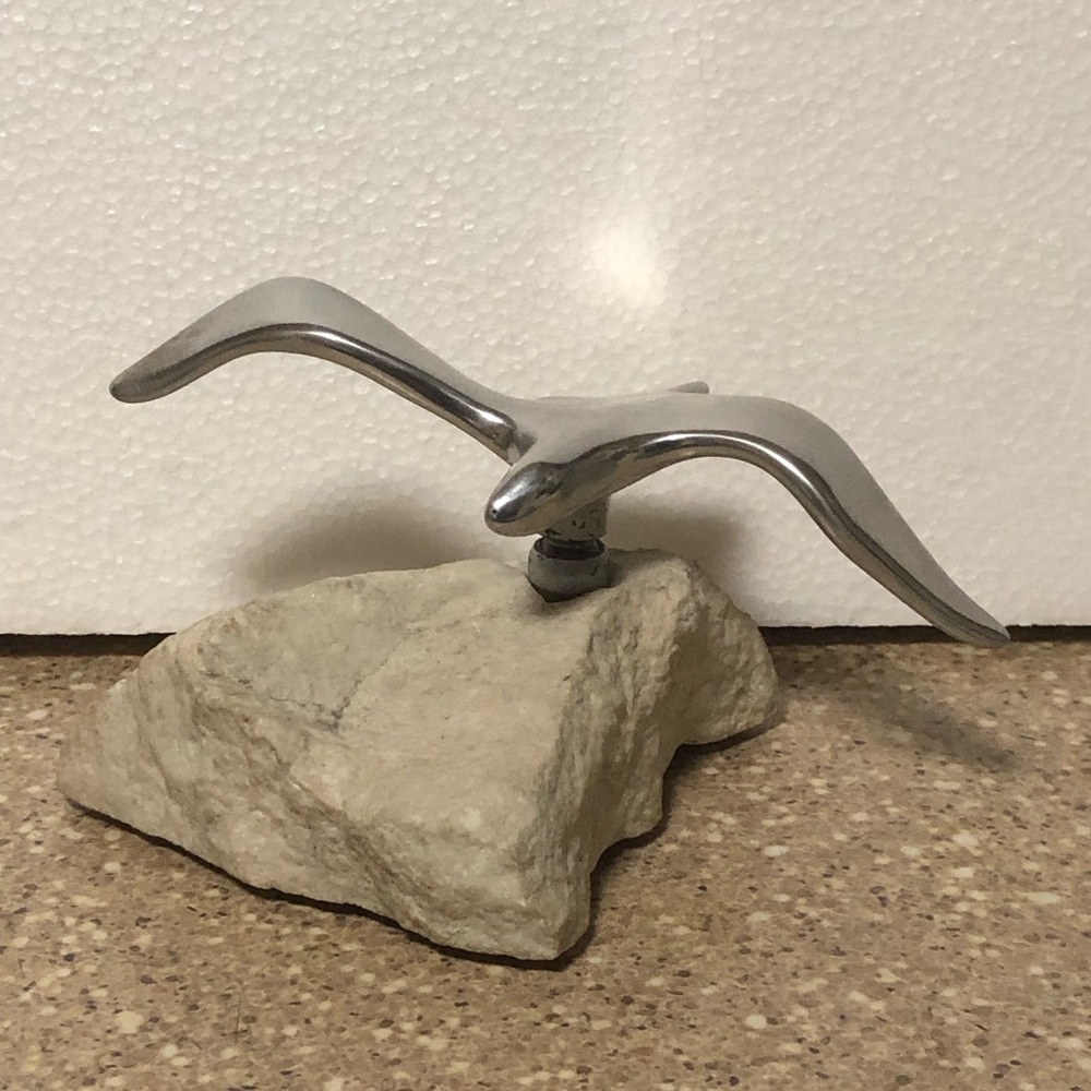 Hoselton Cast Aluminum Seagull on Granite Stone Stylized Metal Bird Sculpture